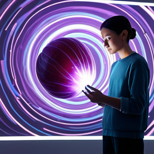 A professional digital artist, fully clothed in modern, modest attire, stands thoughtfully in a sleek, minimalist studio. In front of the artist is a large, translucent holographic display showcasing a beautifully rendered, stylized plum fruit, radiating subtle digital light trails, symbolizing its transformation into a global digital icon. The background features abstract, flowing lines representing data and connectivity. Natural pose, perfect anatomy, correct proportions, well-formed hands, professional photography, high resolution, soft ambient lighting, clean lines, appropriate content, safe for work, family-friendly.