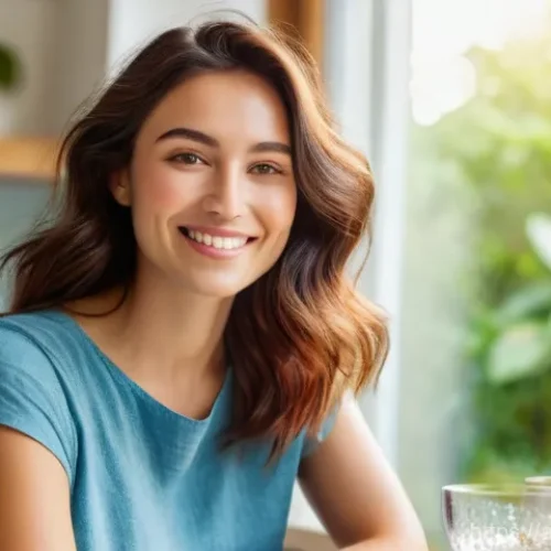 자두가 좋아하는 음식 - **Prompt: "A radiant and healthy young woman, in her mid-twenties, with clear, glowing skin and stro...