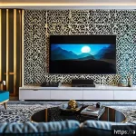 안녕자두야 DVD 및 블루레이 판매처 - A modern living room interior designed for an Arabic family, featuring a sleek Anjung Jadoo 4K Blu-r...