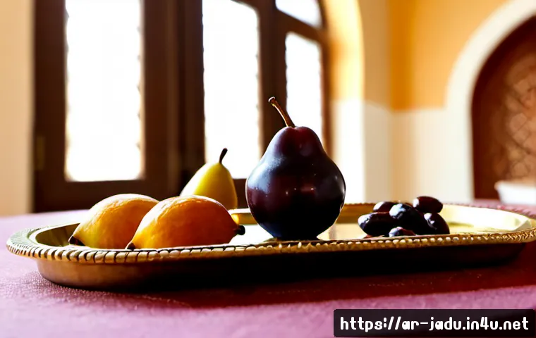 자두의 유머 스타일 - Photorealistic humorous still life of a ripe purple plum wearing tiny round spectacles and a miniatu...